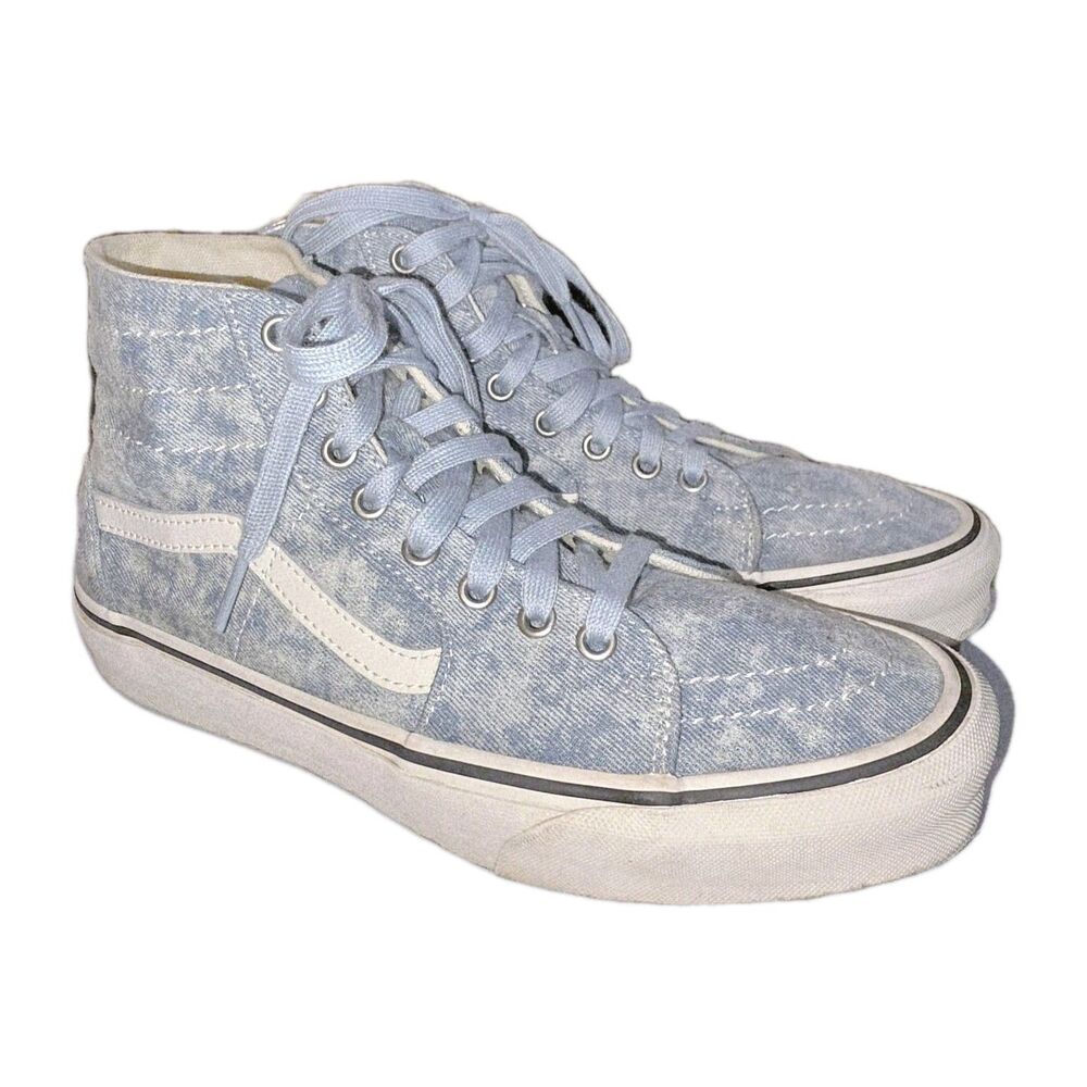 VANS Sk8-HI 9.5W's 8M's Blue Denim Acid Wash  Grunge Skater HiTop Sneakers Shoes